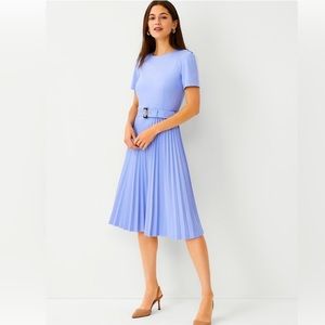 Belted Pleated Flare Dress